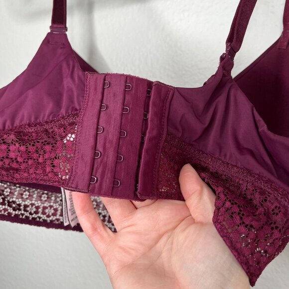 Victorias Secret Burgundy Long Line Lace Trim No Wire Bra 36C - Picture 7 of 9